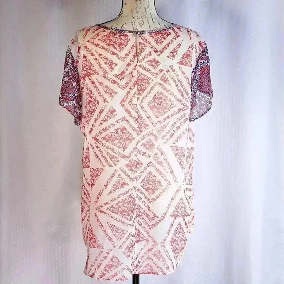 CAbi Size L red/white/blue flutter sleeve geometric print blouse - Picture 7 of 12
